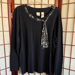 Emma James Black Sweater with Bead & Scarf Accent, size 2X